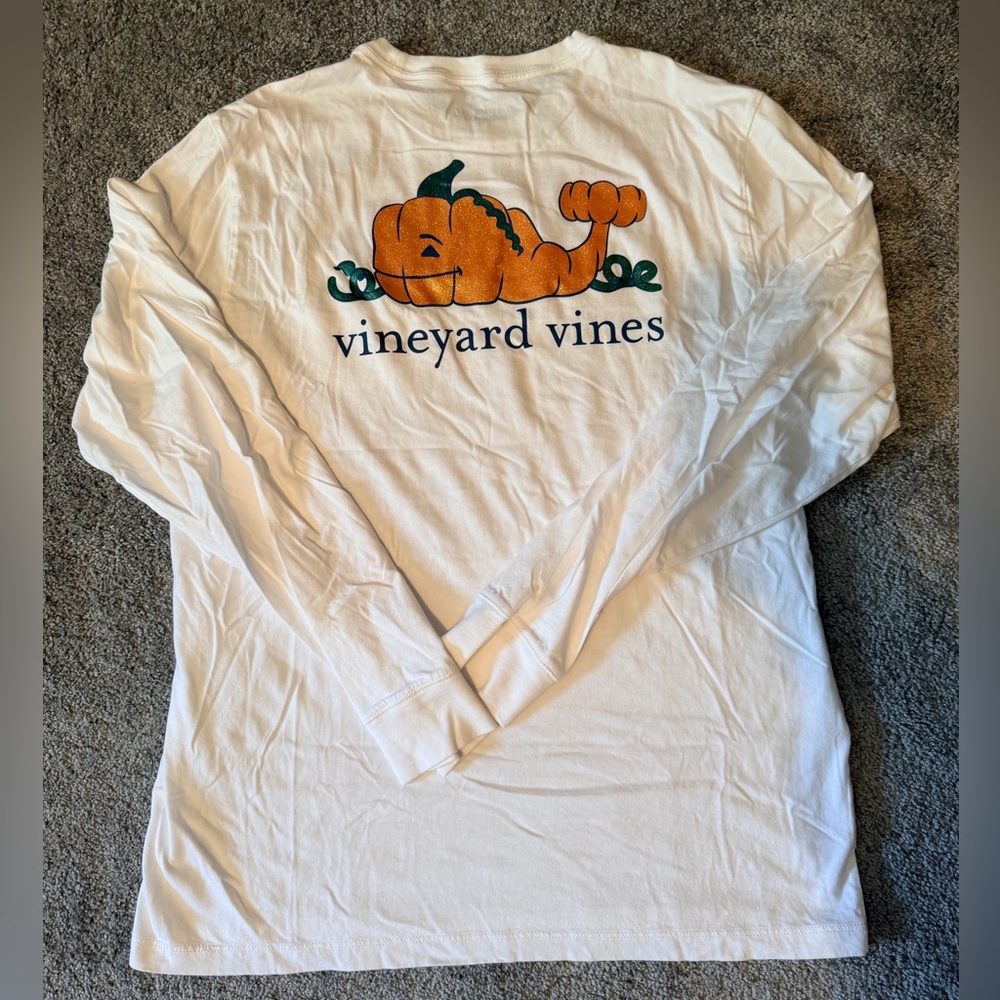 Vineyard Vines Girls Glittery Pumpkin LS Tee